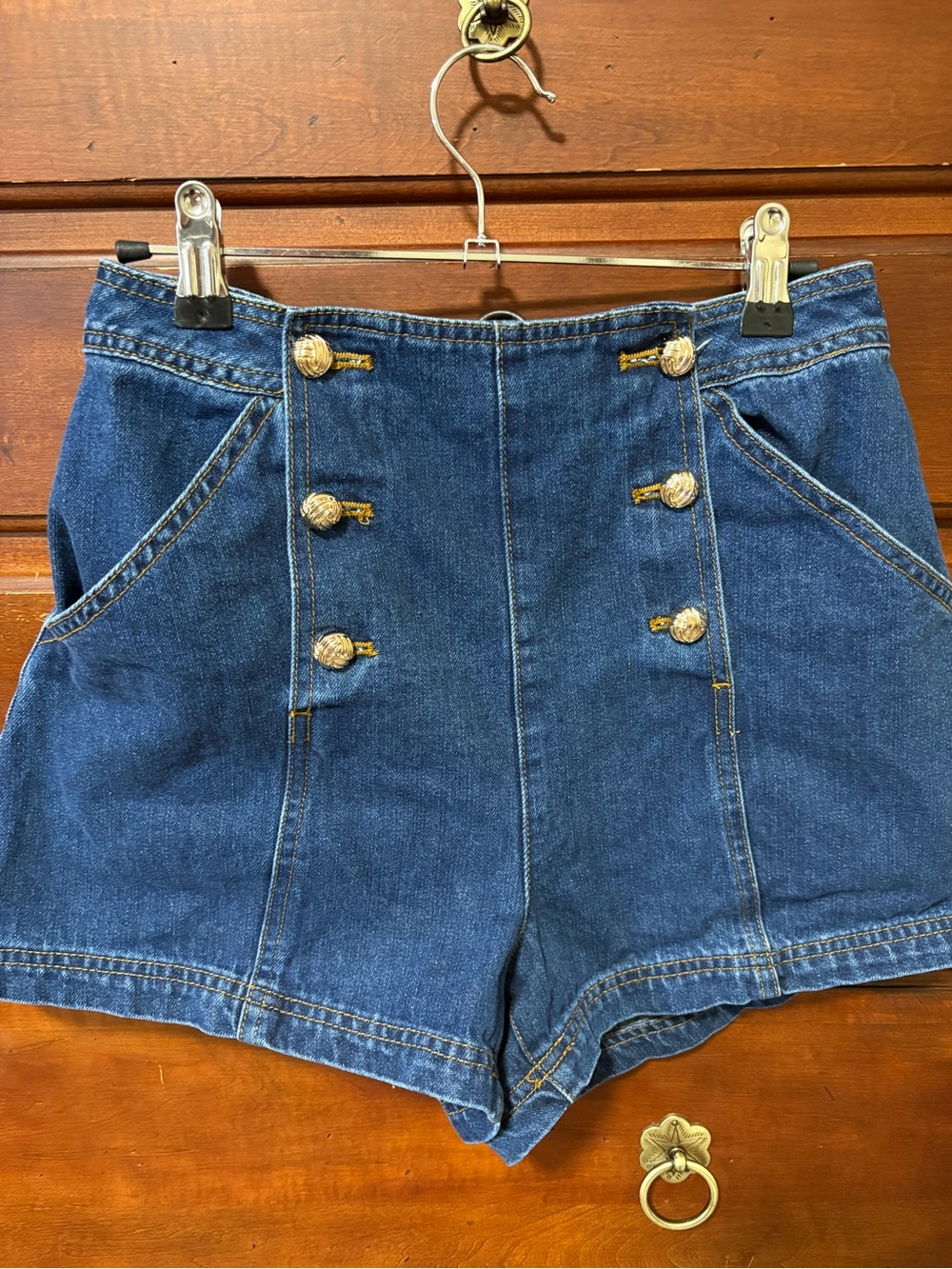 Vici High-Waist Dark Blue Denim Shorts with Gold Buttons